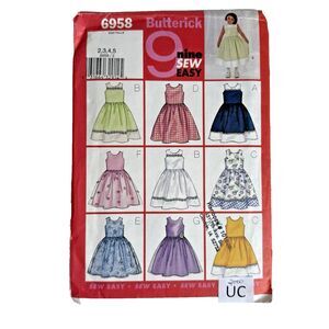 Butterick 6958 EASY Sewing Pattern Sew Easy Children's Dress Sizes 2-5 UNCUT
